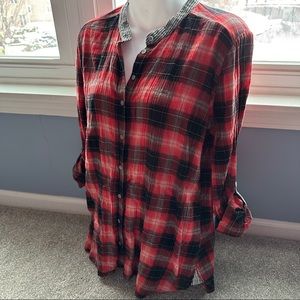 Like New C&C California Red/Black Plaid Button Up Shirt, Banded Stripe C…